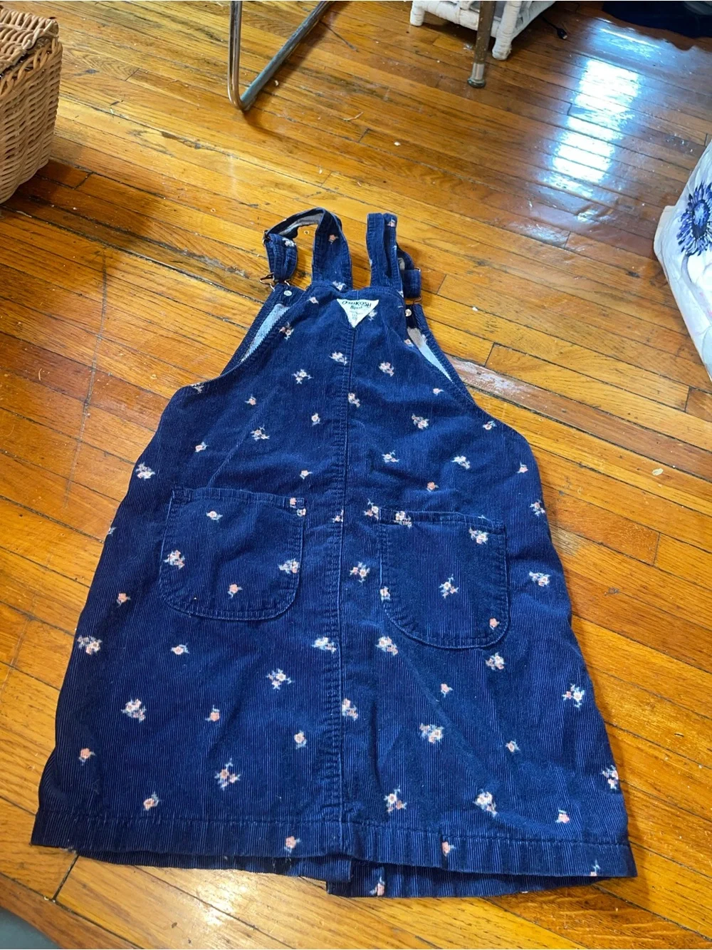 OshKosh B'gosh Navy Floral Corduroy Button-Front Pinafore/Jumper Dress
